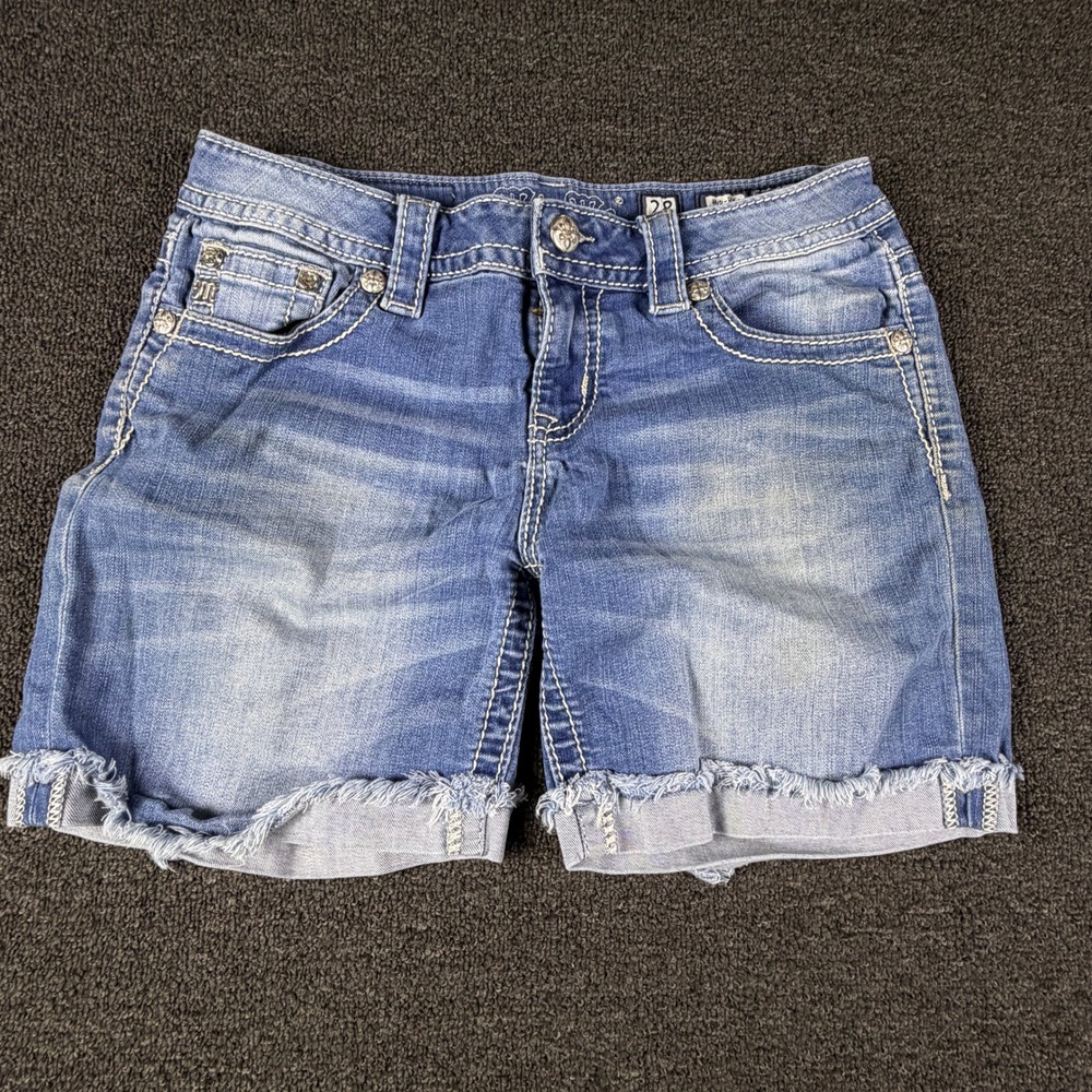 Miss Me Shorts Womens 28 MP7817D Light Wash Embellished Cross Distressed EUC